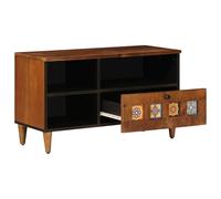 TV Cabinet Walnut Solid Mango Wood 80 x 33 x 46 cm with Shelf and Drawer, Modern Lowboard for Living Room, Media Storage, Cable Management, Compact Storage