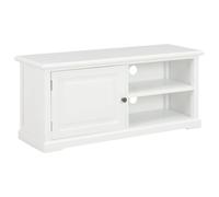 TV Cabinet White 90x30x40 cm Solid Paulownia Wood Top & MDF Modern1Door2Shelves
