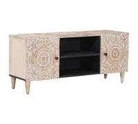 TV Cabinet White Solid Wood Mango 105 x 33.5 x 46 cm with Storage Space and Compartments for Living Room, Modern Lowboard for Media Devices and Cable Management, Compact and Durable