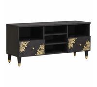 TV Cabinet with Shelf, Black, 100 x 33 x 46 cm, Solid Mango Wood with Drawer and Storage Space for Living Room, Modern Entertainment Centre, Compact and Space Saving