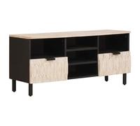TV Cabinet with White Washed Surface Solid Mango Wood 100 x 33 x 46 cm, Modern Living Room Lowboard with Storage Space, Drawers and Compartments for Media Devices and Entertainment