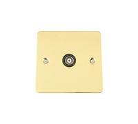 TV Coaxial Aerial Socket Single 1 Gang - Flat - Polished Brass - Black Insert