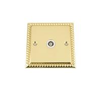 TV Coaxial Aerial Socket Single 1 Gang - Polished Brass - Georgian - White Insert