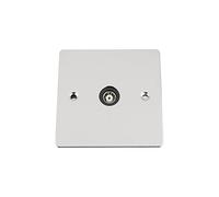 TV Coaxial Aerial Socket Single 1 Gang - Polished Chrome - Flat - Black Insert