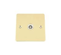 TV Coaxial Aerial Socket Single 1 Gang - Polished Mirror Brass Flat - White Insert