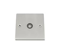 TV Coaxial Aerial Socket Single 1 Gang - Satin Chrome - Black - Square