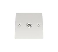 TV Coaxial Aerial Socket Single 1 Gang - Satin Matt Chrome - Flat - White Insert