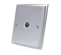 TV Coaxial Aerial Socket Single 1 Gang - Satin Matt Chrome Victorian - White Insert