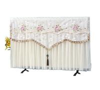 Tv Cover Does Not Take Off The TV Cover When Turned on Non Removable Lace Embroidered Hanging Set(Color02 Beige,95 x Height60cm)