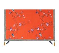 Tv Cover Embroidery Peony Flower TV Set Dustproof Cover Cloth Hanging Desktop TV Cotton Linen Protection Cover(Red,65 inches)