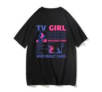 TV Girl Who Really Cares Graphic Print Cotton T-Shirts,Men's and Women's Casual Short Sleeve Tops (Black,S)
