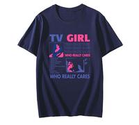 TV Girl Who Really Cares Graphic Print Cotton T-Shirts,Men's and Women's Casual Short Sleeve Tops (Navy Blue,XXL)