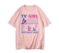 TV Girl Who Really Cares Graphic Print Cotton T-Shirts,Men's and Women's Casual Short Sleeve Tops (Pink,XS)