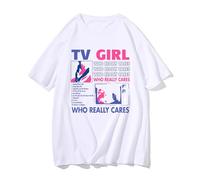TV Girl Who Really Cares Graphic Print Cotton T-Shirts,Men's and Women's Casual Short Sleeve Tops (White,S)