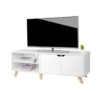 Relaxdays TV lowboard, 6 compartments, 60-inch TV cabinet, H x W x D: 50 x 140 x 40 cm, cable management, white
