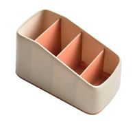 TV Remote Control Holder, 4 Grid Desktop Storage Box for Pens Keys, Plastic Table Tidy Organizer Case with Non-Slip Feet, Red