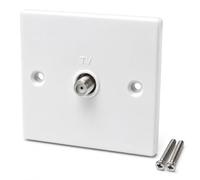 TV Satellite Radio Outlet Wall Plate Faceplate, White, UK/EU Standard | Single Gang, F-Type Male Screw Socket Connector