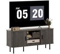TV Stand 120cm Grey MDF/Steel 55cm H Media Console 2 Shelves 2 Cupboards Tambour