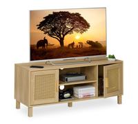 TV Stand 2 Doors Storage Shelves up to 50 inches Rattan Design 48 x 115 x 40 cm