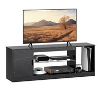 TV Stand Black Marble Effect 148x35x52.6cm Particle Board Glass with 3 Shelves.