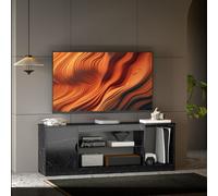 Homcom Marble Effect Tv Stand Cabinet With Glass Shelf For 55 Inch Tvs In Black Black