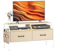 HOMCOM TV Stand Cabinet with 2 Foldable Drawers, Natural Wood Finish