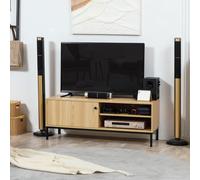 HOMCOM TV Stand Cabinet with Sliding Door for Living Room Natural, Brown