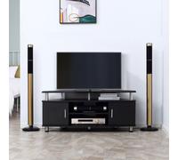 HOMCOM TV Entertainment Unit With Raised Shelf 2 Cupboards Black, Black