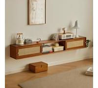 Tv stand cabinetModern Rattan Floating TV Stand,Wall-Mounted Floating Stand,Wooden Wall-Mounted TV Shelf with Storage Cabinet with Sliding Doors Simple Living Room Bedroom Wall Mounted TV St