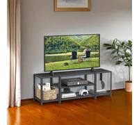 TV Stand Entertianment Center with Shelves, Charcoal Grey + Ink Black