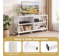 Tv Stand For Tvs Up To 55" With 4 Open Shelves & Raised Metal Legs For Living Room-White
