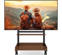 TV Stand on Wheels for 40-86 Inch LCD LED OLED Flat Panel Plasma TVs, Height Adjustable TV Floor Stand with Shelf TV Trolley with Wooden Base Max VESA 600x400mm up to 68 kg, Walnut