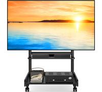 TV Stand on Wheels for 40-86 Inch LCD LED OLED Flat Panel Plasma TVs, Height Adjustable TV Floor Stand with Shelf TV Trolley with Wooden Base Max VESA 600x400mm up to 68 kg, Black