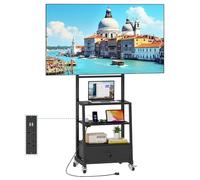 TV Stand on Wheels with Mount and Power Outlets, Rolling TV Stand Adjustable Height & Drawer Storage, for Bedroom, Living Room, Home Gym, Black (VESA 600mm x 400mm)