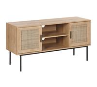 Rattan 2 Door TV Stand Wicker Front 120 x 63 cm Metal Legs Light Wood Boho Pasco