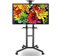 Tv Stand Pedestal Bracket Mobile Tv Trolley Stand With Lockable Wheels, Adjustable Universal 32-70 Inch Tv Stand With Double Shelf ，125cm