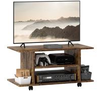 TV Stand Rustic Brown Particle Board 80x40x40cm 3-Tier Mobile Shelf with Wheels