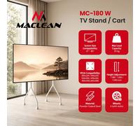 Maclean MC-180 W TV Floor Stand on Wheels for 37-80" TVs, White