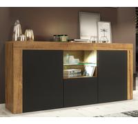Sideboard Aurora 145cm - Dark Oak & Black Matt Doors and LED Lights