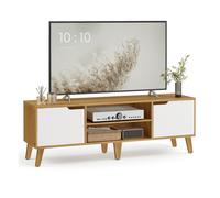 TV stand unit with adjustable shelf, Natural Oak + Cream White