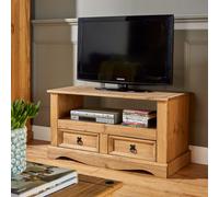 TV Stand Waxed Pine 2 Drawer Television Cabinet Corner Unit Solid Wood