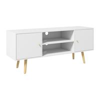TV Stand White Wood 120x34x50cm Solid Wood Legs Cable Mgmt Open Shelf 55in 2DRS