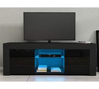 TV Stand with LED Lights Modern TV Unit Cabinet Stand Sideboard Matt Body and High Gloss Doors with 2 Cabinets Living Room Entertainment Center Media Console Table
