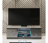 Tv Unit 120Cm Modern Dark Grey Stand Gloss Doors Free Led
