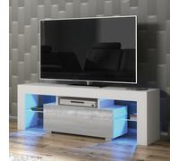 TV Unit 130cm Floe - White & Grey Gloss Doors and LED Lights