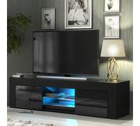 TV Unit 130cm Loom - Black with Gloss Doors and LED Lights