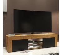 TV Unit 130cm Loom - Dark Oak & Black Matt Doors and LED Lights