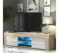 TV Unit 130cm Loom - Oak & White Gloss Doors and LED Lights