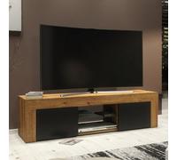Tv Unit 130Cm Modern Oak With Black Matte Doors - Creative Furniture