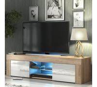 Tv Unit 130Cm Sideboard Cabinet Cupboard Tv Stand Living Room High Gloss Doors - Oak & White